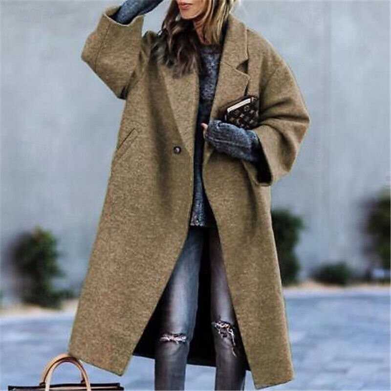 Women's Casual Jacket Comfortable Breathable Buttons Casual Plain Vacation Street Casual Daily Wear Single Breasted Long Notch Lapel Oversized Long Sleeve Outerwear Black Yellow Pink Spring Fall2