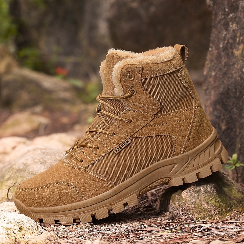 Men's Waterproof Warm Hiking Boots with Fur Lining, Non-Slip Sole, Outdoor Trekking and Camping Shoes