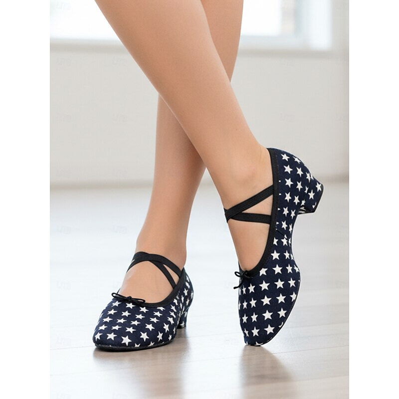 Women's Star Print Dance Shoes - Comfortable Low Heel Practice and Performance Ballroom Footwear