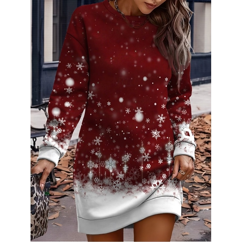 Christmas Women's Knee Length Dress Sweater Dress Shift Dress Vacation Casual Birthday Date Regular Fit Graphic Ugly Christmas Long Sleeve Crew Neck Wine Blue Purple Fuchsia Spring Fall Winter