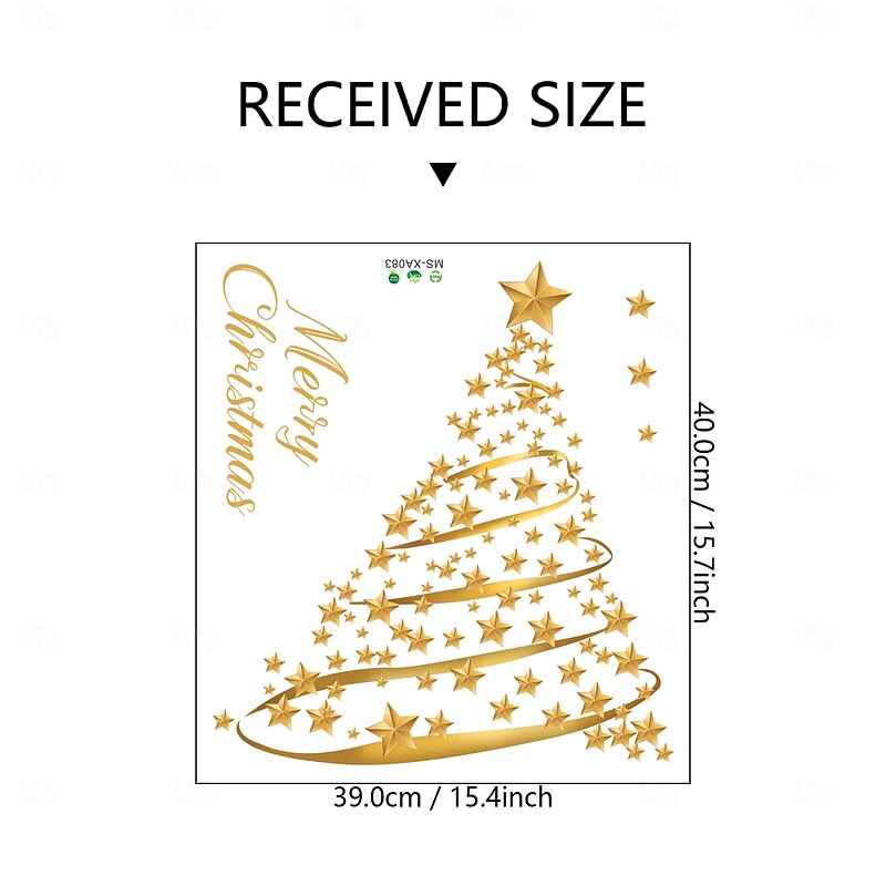 Christmas Sticker Wall Decals Gold Star Christmas Tree Removable Vinyl Mural Holiday Party Scene Glass Window Display Background Decoration For Christmas Festival Home Atmosphere3