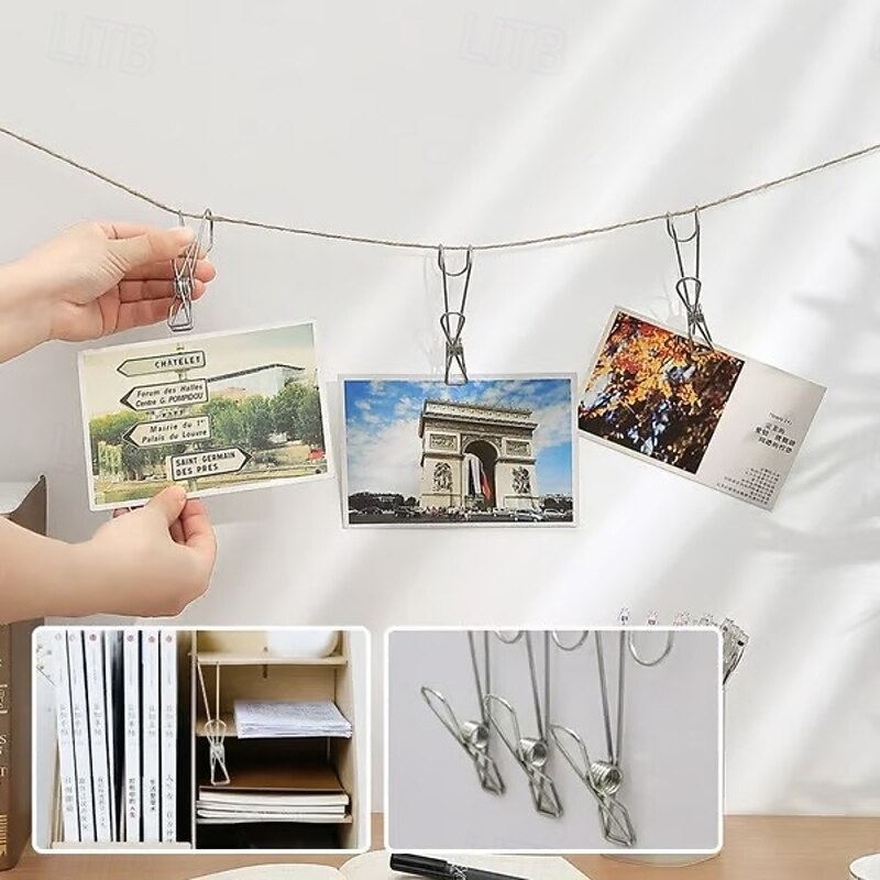 25pcs Stainless Steel Clothes Pins Hook Clip Durable Hanging Clips Multipurpose Curved Hook Clamps For Kitchen Bathroom Storage Household Laundry Sock Drying Organizer Reusable Metal Clips3