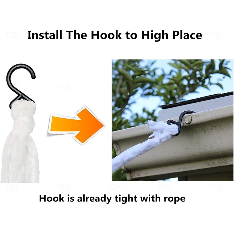 Halloween Spider Web 22.9 X 18 Ft Triangle Web with Gutter Hook Set White Halloween Spider Web with Gutter Hook Set Easy to Decor Outdoor Yard4