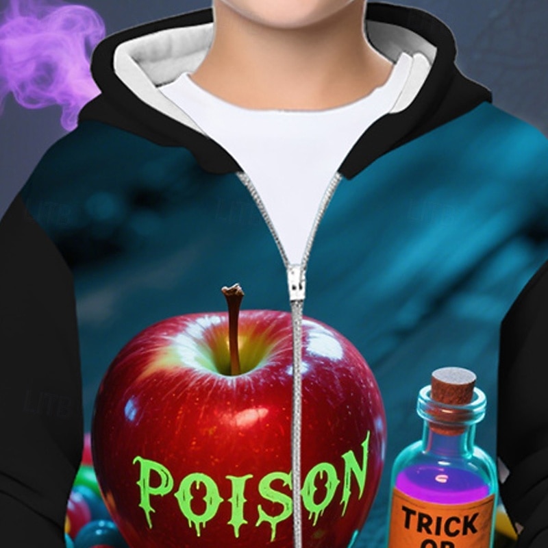 Halloween Boys' 3D Cartoon Hoodie Coat Outerwear Long Sleeve Spring Fall Adorable Sport Kids 4-12 Years Zip Street Daily Regular Fit2