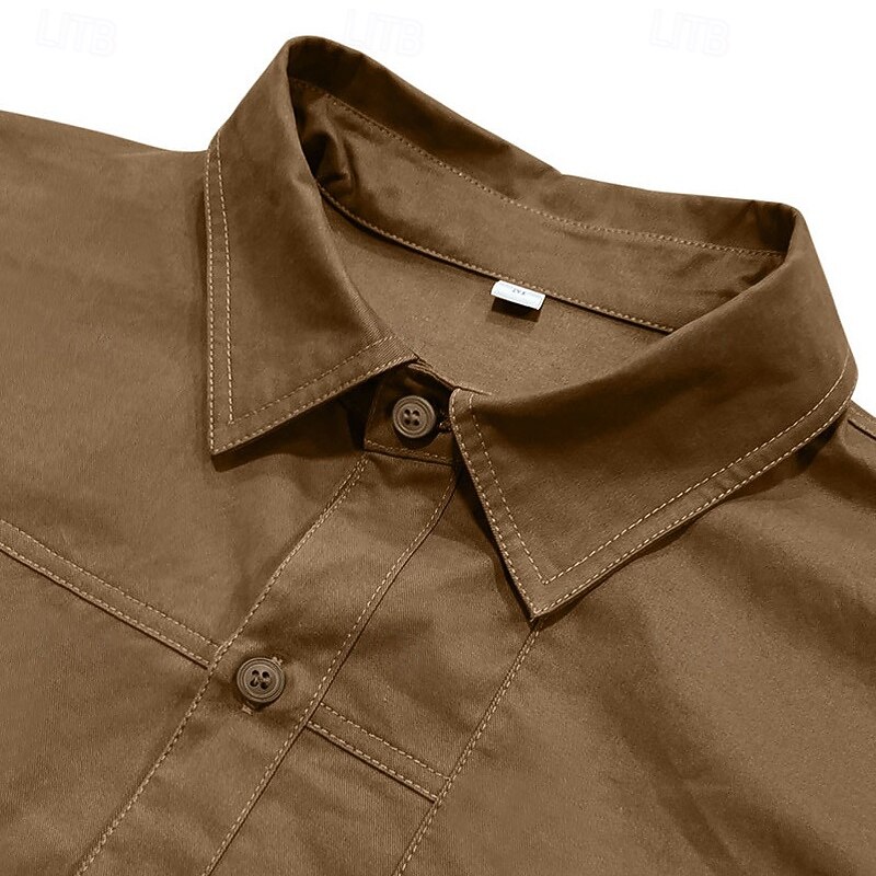 Men's Lightweight Jacket Shirt Jacket Cargo Jacket Casual Jacket Vacation Daily Breathable Pocket Spring Fall Plain Fashion Classic Lapel Regular Camel Brown Jacket2