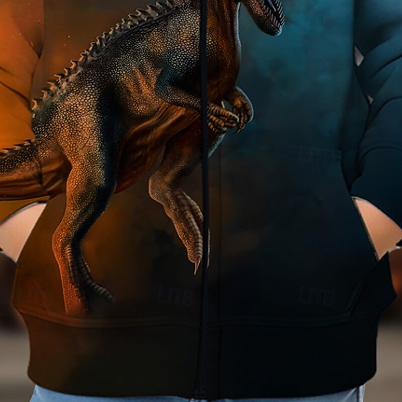 Halloween Boys' 3D Dinosaur Hoodie Coat Outerwear Long Sleeve Spring Fall Adorable Sport Kids 4-12 Years Zip Street Daily Regular Fit3