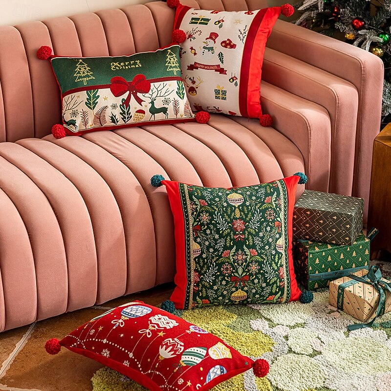 2025 New Christmas Jacquard Colorblock Pillow Covers, Sofa Cushion and Lumbar Pillow, Holiday Home Decoration4