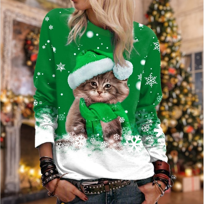 Women's Pullover Sweatshirt Hoodies Graphic Snowman Christmas Fashion Casual Long Sleeve Crew Neck Regular Tops Street Dailywear Casual Print Black Red Blue Purple Fuchsia Fall Winter3