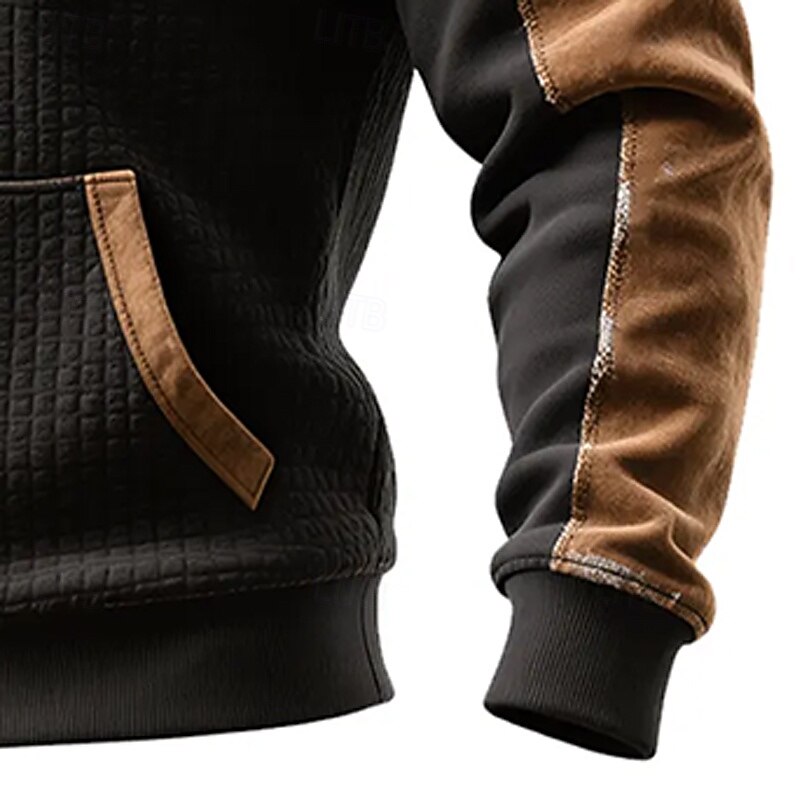 Men's Hoodie Full Zip Hoodie Waffle Hoodies Black Hooded Plain Patchwork Color Block Sports & Outdoor Casual Daily Streetwear Cool Sportswear Winter Spring &  Fall Clothing Apparel Hoodies2