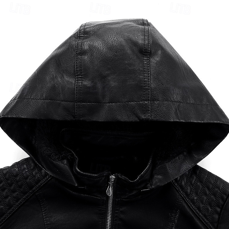 Women's Faux Leather Jacket Warm Comfortable Zipper Pocket Casual Solid Color Vacation Street Casual Daily Wear Short Hooded Regular Fit Long Sleeve Outerwear Black Red Blue Fall Winter4