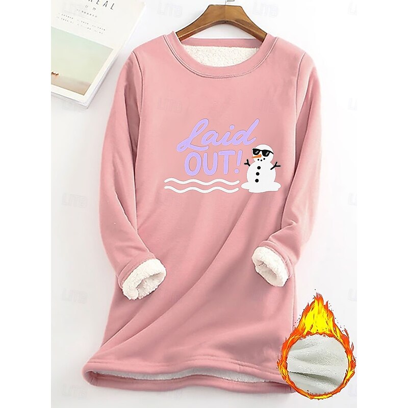 Women's Fleece Lined Pullover Sweatshirt Pajamas Pullover Sweatshirt Pullover Sweatshirts Letter Warm Streetwear Casual Long Sleeve Crew Neck Long Tops Home Dailywear Casual Print Yellow Pink Gray2
