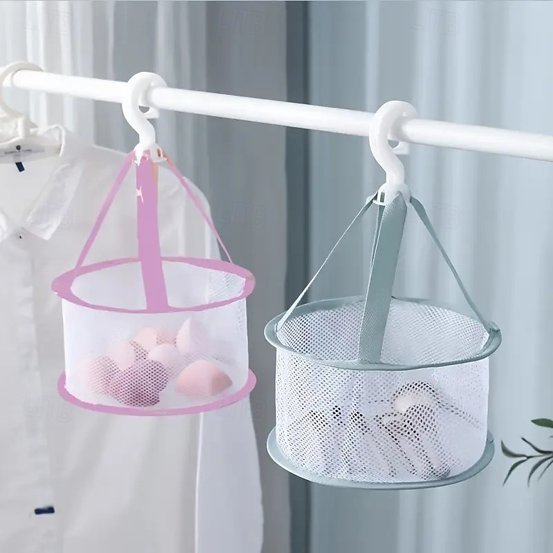 3PCS Polyester Drying Baskets with Makeup Brush Holder, Portable Laundry Bags for Cleaning and Drying Small Items, Multipurpose Storage and Drying Rack Solution