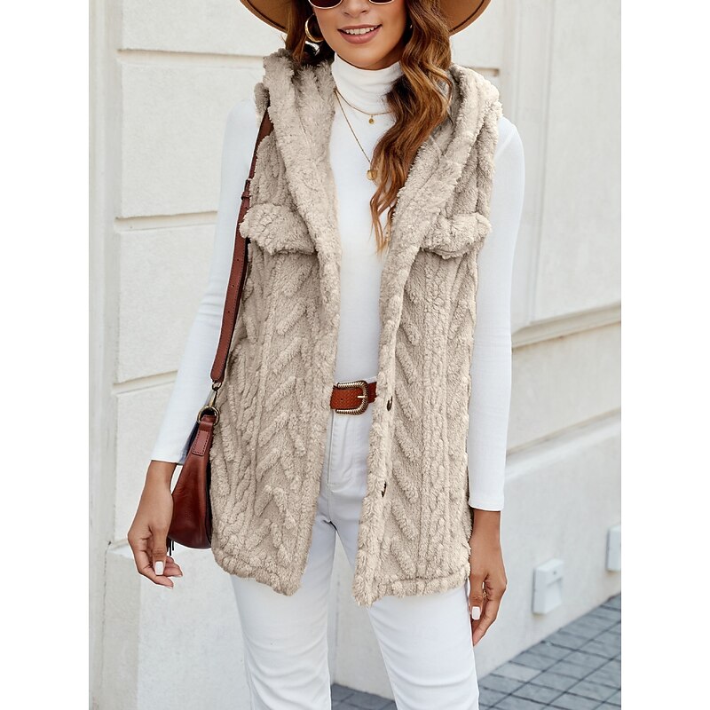 Women's Sherpa Jacket Comfortable Breathable Buttons Casual Plain Vacation Street Casual Daily Wear Single Breasted Short Hooded Regular Fit Sleeveless Outerwear Pink Red Purple Spring Fall3