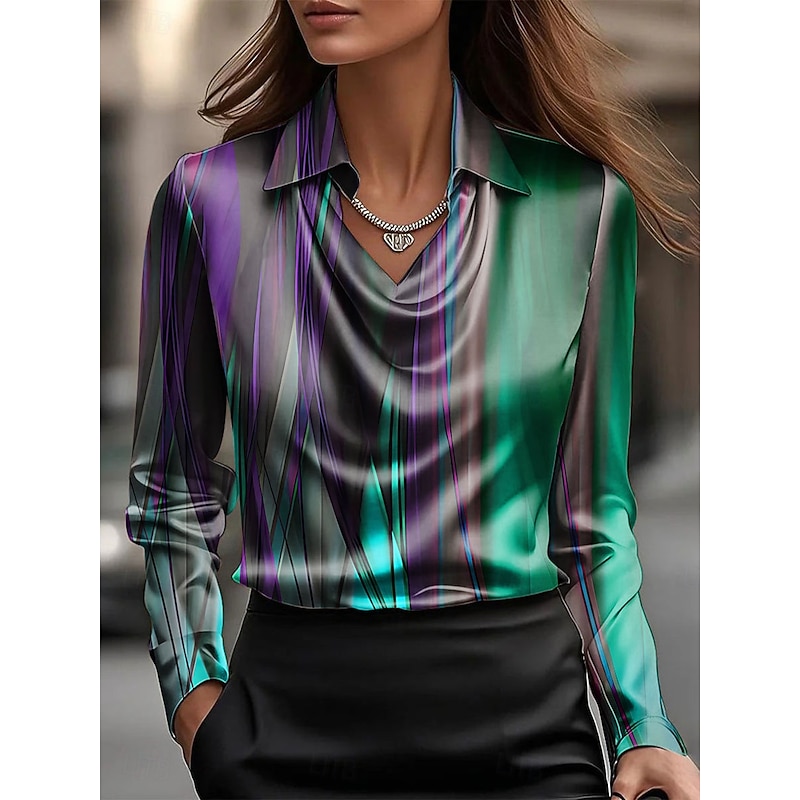 Women's Shirt Ombre Graphic Elegant Stylish Casual Long Sleeve Cowl Neck Regular Tops Work Party Evening Wear Daily Ruched Draped Blue Fuchsia Green Summer Fall