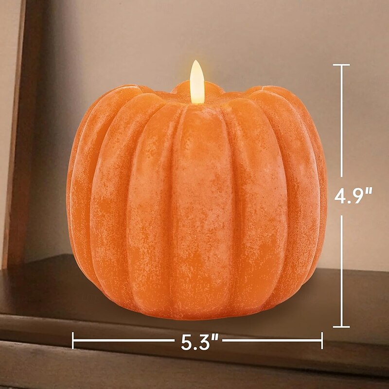 Autumn Pumpkin LED Electronic Flashing Flameless Candle Light Halloween Thanksgiving Indoor Party Desktop Decoration Light Pendant Light 8 Function Timer Remote Control AAA Battery Box Prop 5.3 * 4.9"2