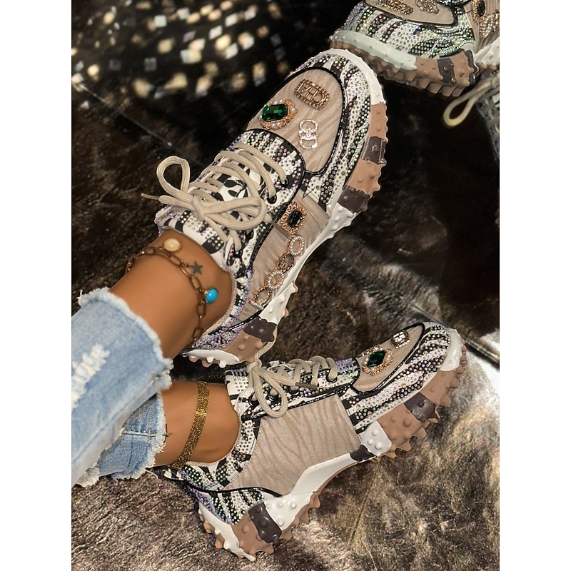 Women's Rhinestone Embellished Chunky Sneakers with Colorful Design and Logo Detail for Fashion, Nightlife, and Party Outfits