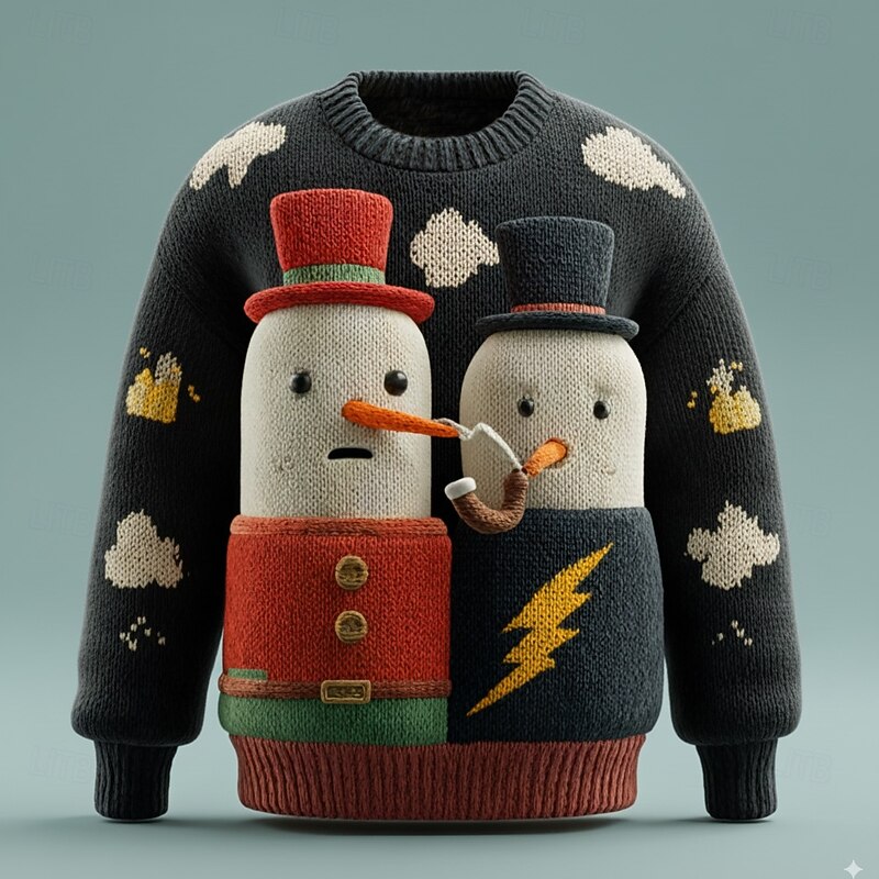 Ugly Christmas Sweater Men's Snowman Pullover Sweater Jumper Knitwear Crewneck Casual Vacation Daily Festival 3D Print Keep Warm Long Sleeve Spring Fall Winter Black Red Green3
