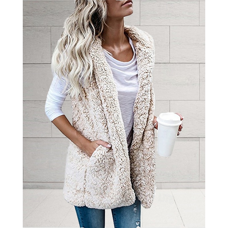 Women's Vest Comfortable Pocket Casual Solid Color Vacation Street Casual Daily Wear Regular Hoodie Regular Fit Sleeveless Outerwear Black White Wine Fall Winter4