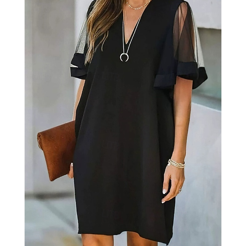 Women's Midi Dress Black Dress Casual Dress Cocktail Dress Formal Dress Elegant Fashion Modern Outdoor Party Daily Regular Fit Plain Short Sleeve V Neck Black Spring Winter Autumn4