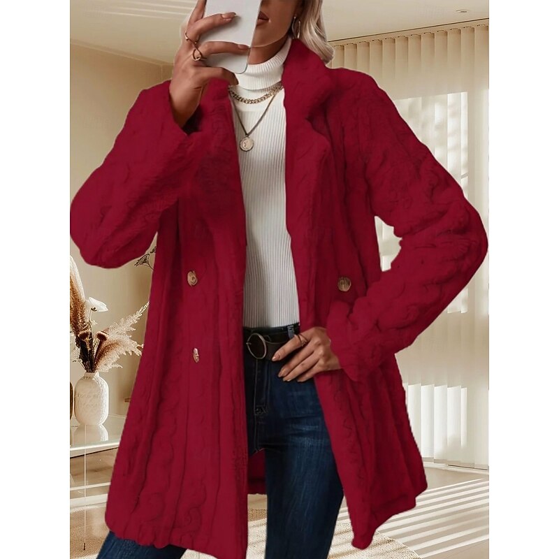 Women's Sherpa Jacket Comfortable Breathable Jacquard Elegant Casual Plain Vacation Street Casual Daily Wear Double Breasted Long Hooded Regular Fit Long Sleeve Outerwear Black White Pink Spring Fall2