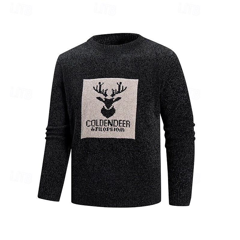 Men's Christmas Sweaters Sweater Pullover Sweater Jumper Ribbed Knit Regular Tops Knitted Slim Fit Plain Crew Neck Knitwear Contemporary Casual Daily Wear Clothing Apparel Fall Black Khaki M L XL2