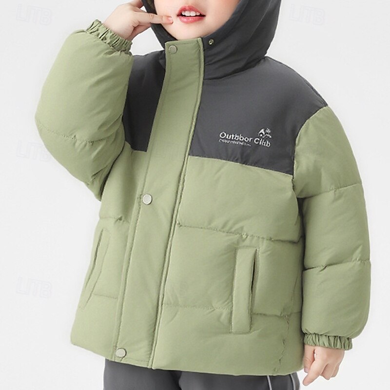 Kids Unisex Down Jacket Hoodie Jacket Puffer Jacket Outerwear Color Block Long Sleeve Lightweight Comfort Keep Warm Soft Coat Outdoor Daily Basic Yellow Green Fall Winter 4 years+4