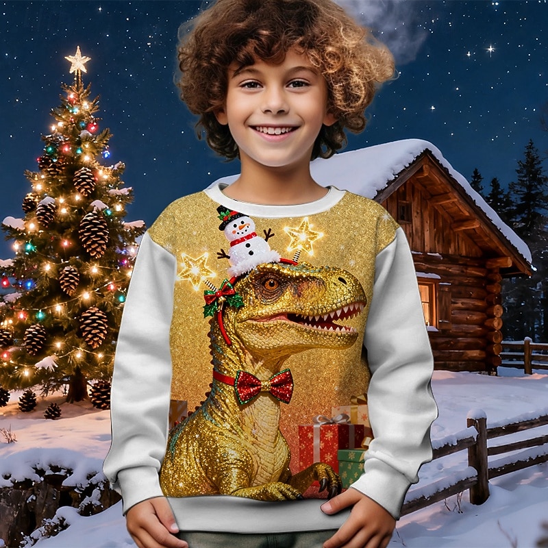 Boys' 3D Dinosaur Snowman Sweatshirt Long Sleeve Spring Fall Fashion Basic Kids 4-12 Years Crew Neck Outdoor Casual Daily Regular Fit
