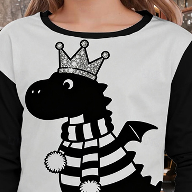 Christmas Girls' 3D Dinosaur T shirt Tee Long Sleeve Spring Fall Fashion Basic Kids 4-12 Years Crew Neck Outdoor Casual Daily Regular Fit3