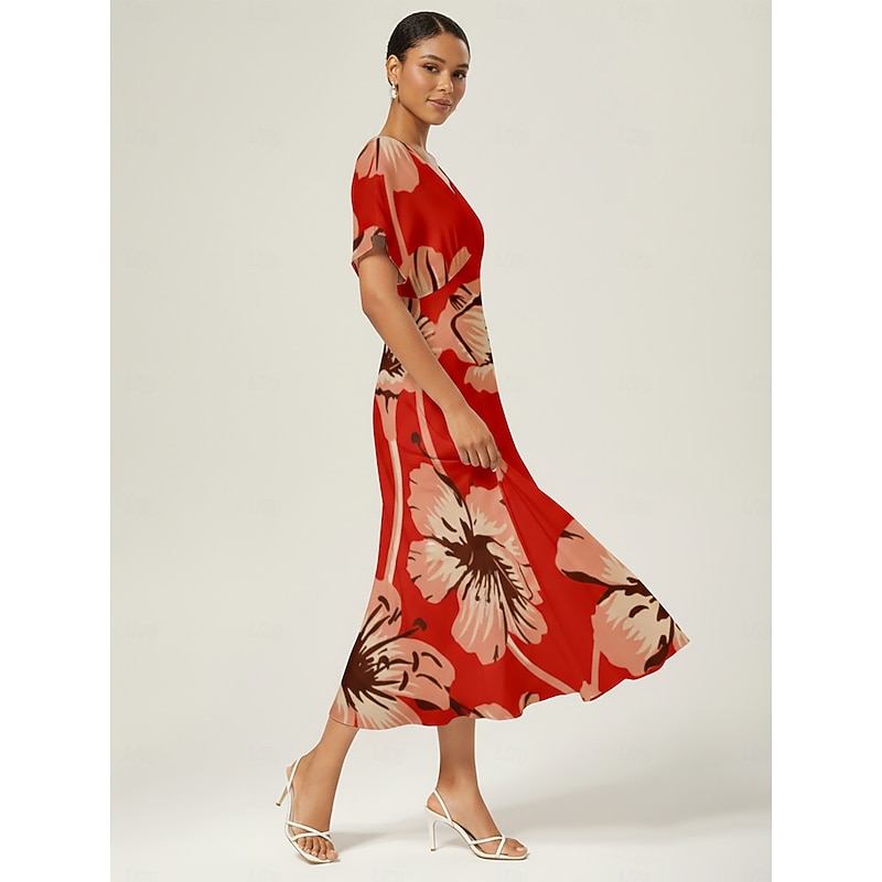 Women's Maxi Dress Satin Large Floral Print V Neck Ruched Waist Mermaid Hem Elegant Wedding Guest Spring Summer Fall3