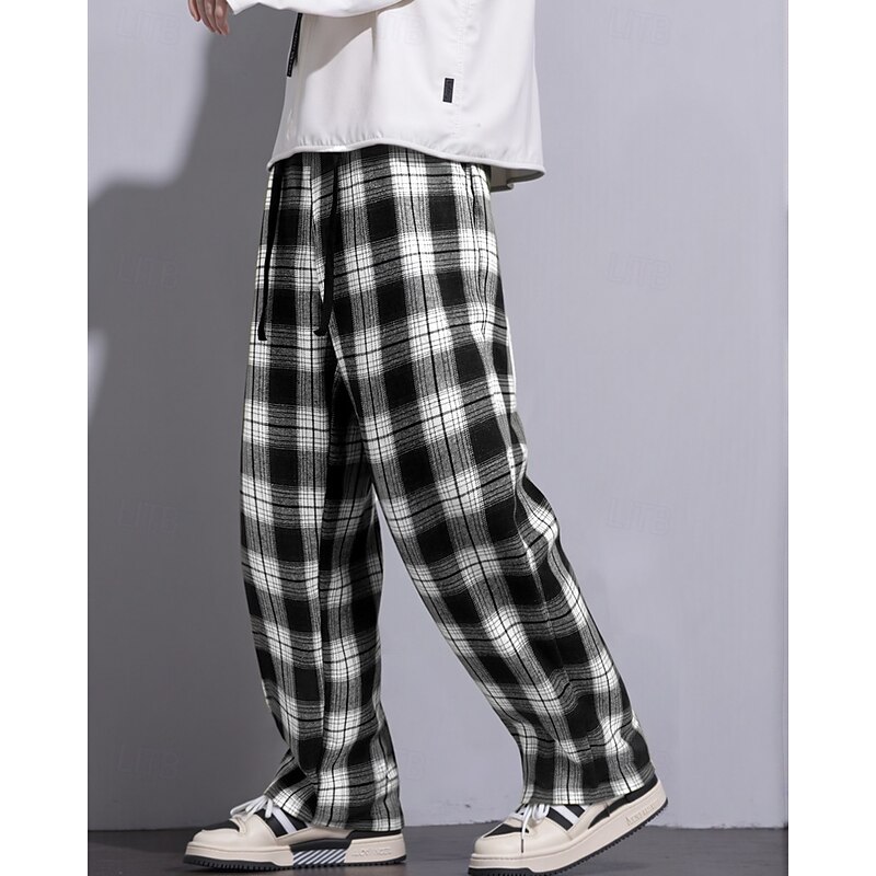 Men's Sweatpants Trousers Straight Leg Sweatpants Drawstring Pocket Elastic Waist Plaid Comfort Sports Outdoor Daily Fashion Casual ArmyGreen Black Micro-elastic4