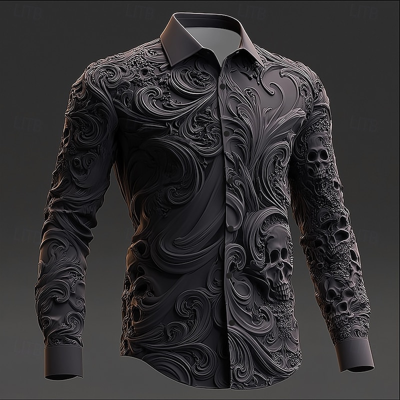 Halloween Men's Texture 3D Swirl Intricate Floral Shirt Button Up Shirt Long Sleeve Vintage Retro Dark Gothic Style Outdoor Holiday Spring Fall Turndown 3D Print Collared Shirts Burgundy Purple Brown2