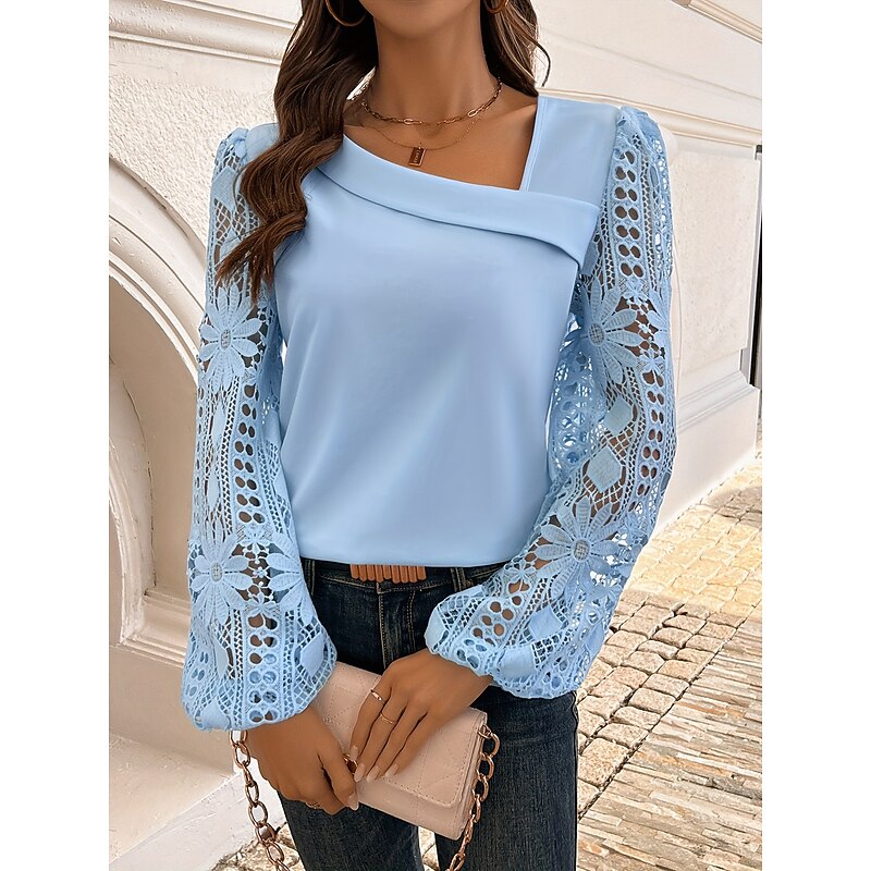 Women's Blouse Elegant Stylish Basic Long Sleeve Asymmetrical Regular Tops Daily Lace White Pink Red Blue Green Spring Fall Winter4