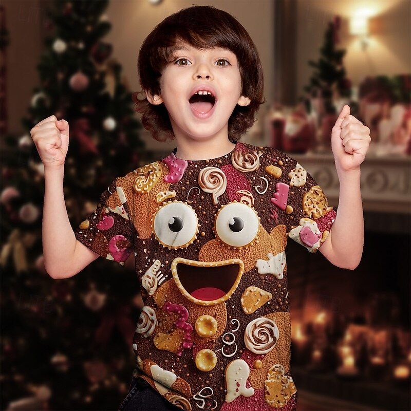 Christmas Boys' 3D Graphic Cartoon Gingerbread T shirt Tee Short Sleeve Summer Spring Fashion Basic Kids 4-12 Years Crew Neck Outdoor Casual Daily Regular Fit4