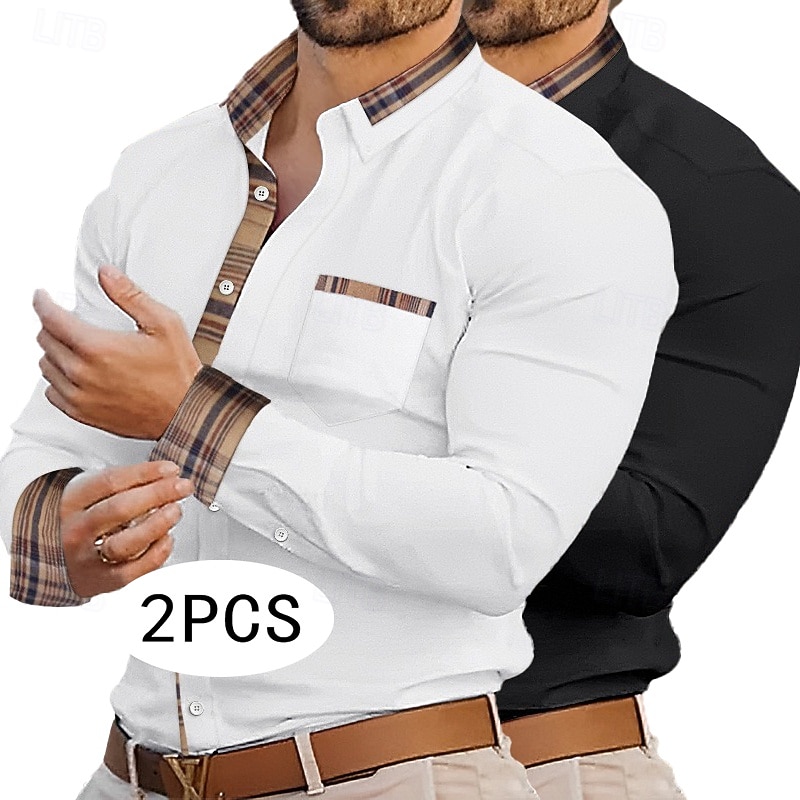 Men's Shirt Dress Shirt Casual Shirt Button Up Shirt Color Block Formal Business White+Pink White+Black Pink+Blue White+Blue Long Sleeve Lapel Spring &  Fall All Seasons Clothing Apparel Multi-pack