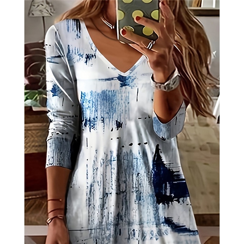 Women's Mini Dress Casual Dress Swing Dress Elegant Fashion Modern Daily Beach Weekend Regular Fit Graphic Long Sleeve V Neck White Spring Fall2