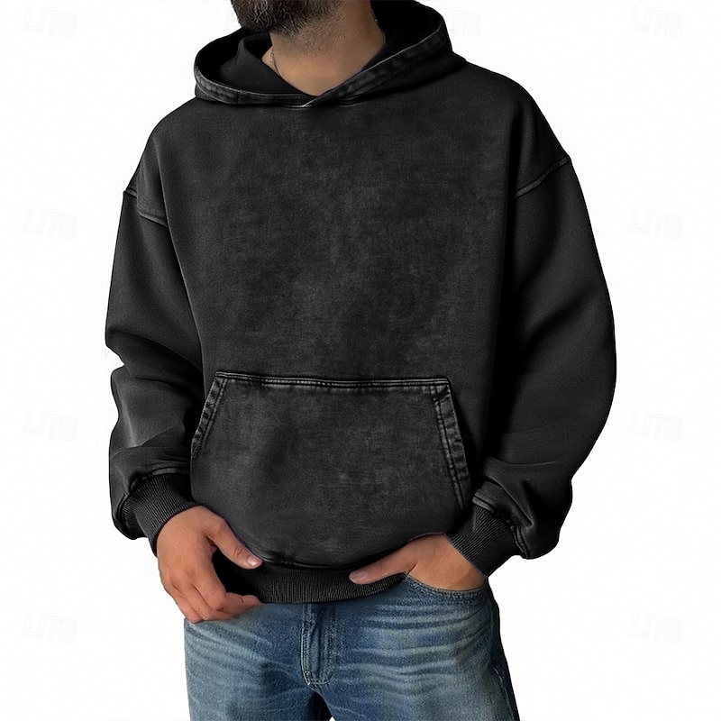 Men's Pullover Hoodie Sweatshirt Distressed Hoodie Black Purple Gray Hooded Plain Pocket Casual Daily Going out Polyester Streetwear Casual Fall & Winter Clothing Apparel Hoodies Sweatshirts3