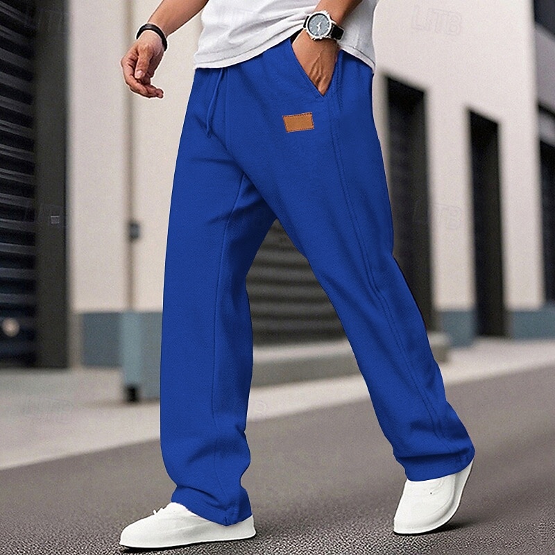 Men's Sweatpants Trousers Straight Leg Sweatpants Drawstring Pocket Elastic Waist Plain Comfort Sports Outdoor Daily Fashion Casual Black White Micro-elastic3