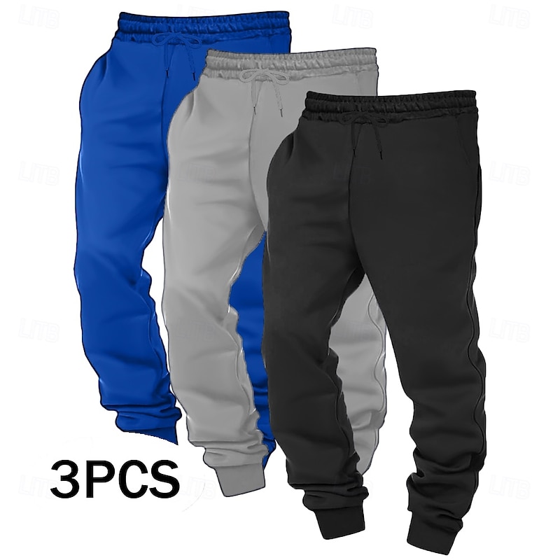 Men's Sweatpants Joggers Fleece Pants Winter Pants Trousers Drawstring Elastic Waist Solid Color Comfort Warm Full Length Outdoor Casual Daily Ethnic Style Classic Style Light Grey+Blue+Black