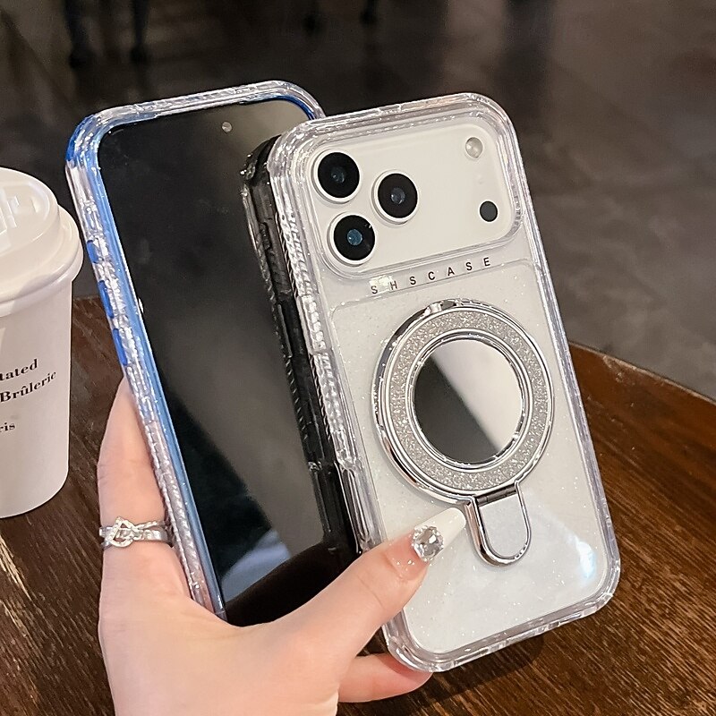 Phone Case For iPhone 17 Pro Max 17 Air 16 15 14 Pro Max Plus 13 Pro Max Back Cover with Stand Holder Bling Glitter Shiny Shockproof Retro TPU Acrylic