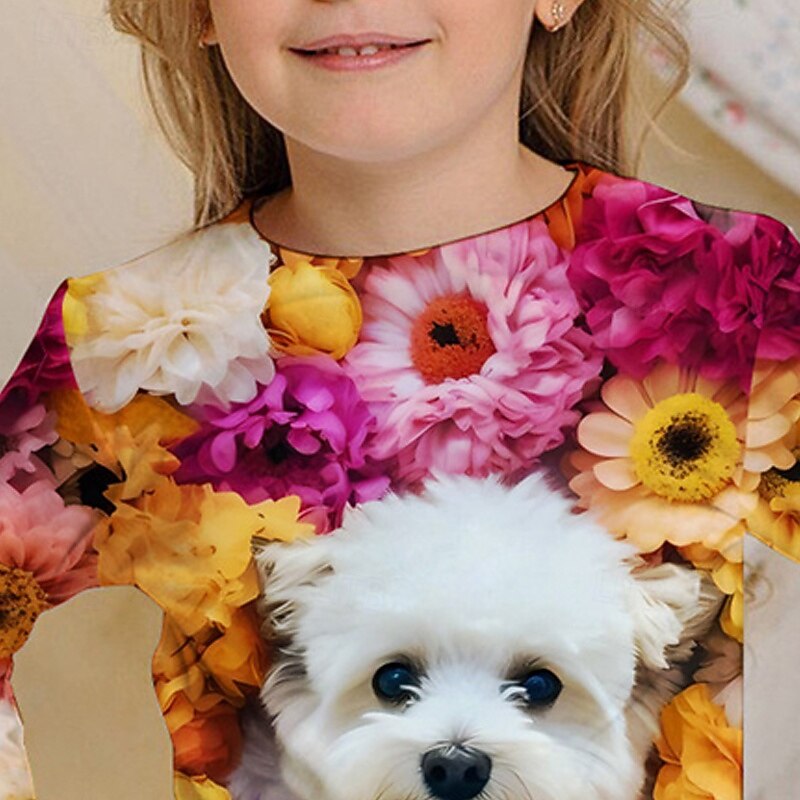 Girls' 3D Floral Dog T shirt Tee Long Sleeve Spring Fall Fashion Basic Kids 4-12 Years Crew Neck Outdoor Casual Daily Regular Fit2