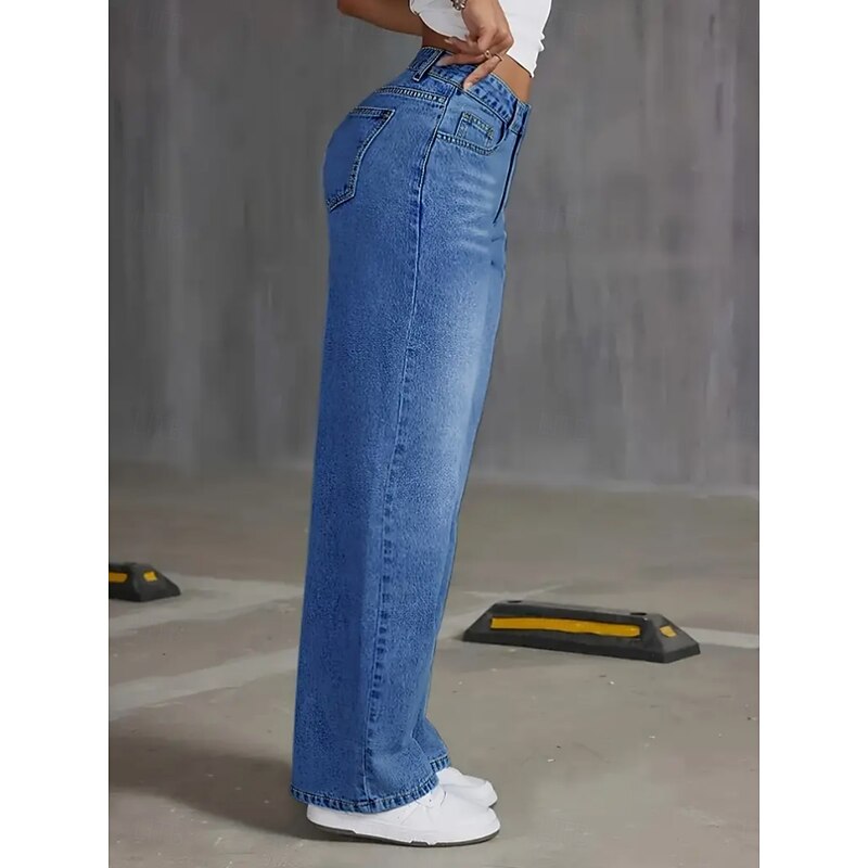 Women's Jeans Chinos Fashion Streetwear Casual Full Length High Waist Plain Pocket Comfy Soft Comfortable Inelastic Outdoor Street Blue Spring Fall Loose Fit4