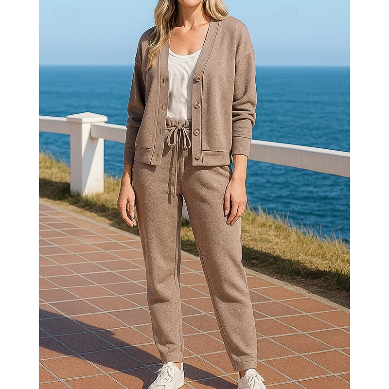 Women's Knitted Cardigan Lounge Suits Solid Colored Clothing Suit Fall Black Blue Vocation Outdoor Travel Lightweight Fashion Long Sleeve Sport Activewear Micro-elastic Regular Fit3