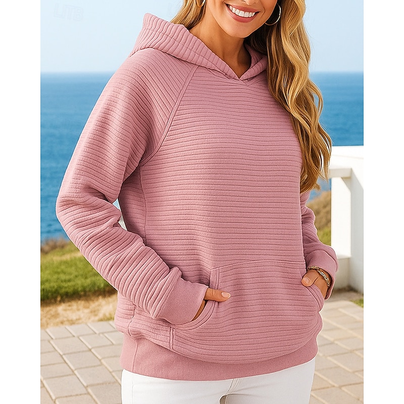 Women's Pullover Sweatshirt Casual Hoodies Baggy with Pockets Long Sleeve Top Athleisure Fall Solid Colored Outdoor Travel Vacation Sportswear Activewear Black Pink Green3