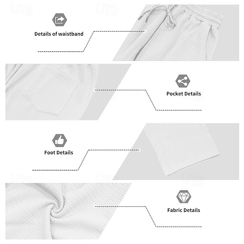 Men's Waffle Sweatpants Trousers Straight Leg Sweatpants Drawstring Front Pocket Plain Comfort Full Length Outdoor Work Daily Fashion Streetwear Black White Stretchy4