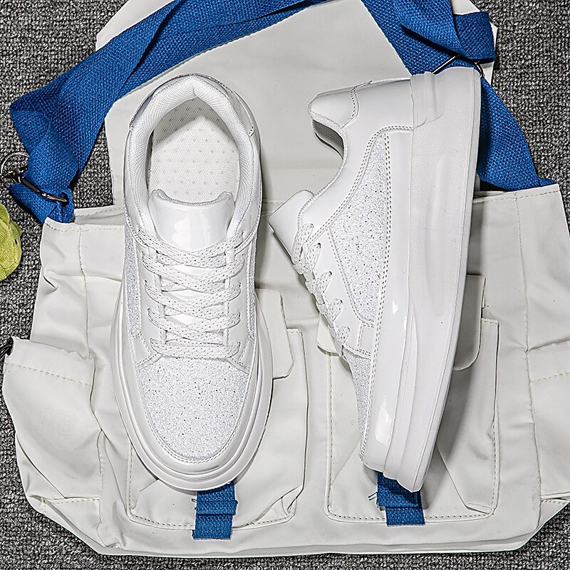 Men's All White Chunky Sneakers – Comfortable Thick Sole Lace-Up Sport Shoes for Running, Gym and Casual Daily Style3