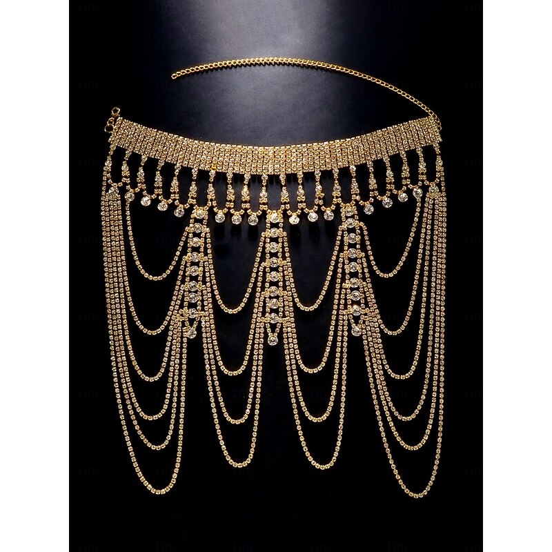 Women's Gold Rhinestone Shoulder Chain Necklace - Luxury Multi-Layer Statement Jewelry for Formal Parties and Evening Events4