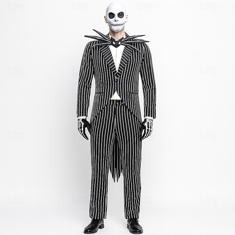 Jack Skellington Halloween Cosplay Costume Outfits Suits & Blazers The Nightmare Before Christmas Cosplay Adults' Men's Halloween Carnival Masquerade Performance Easy Halloween Costumes Dress Up