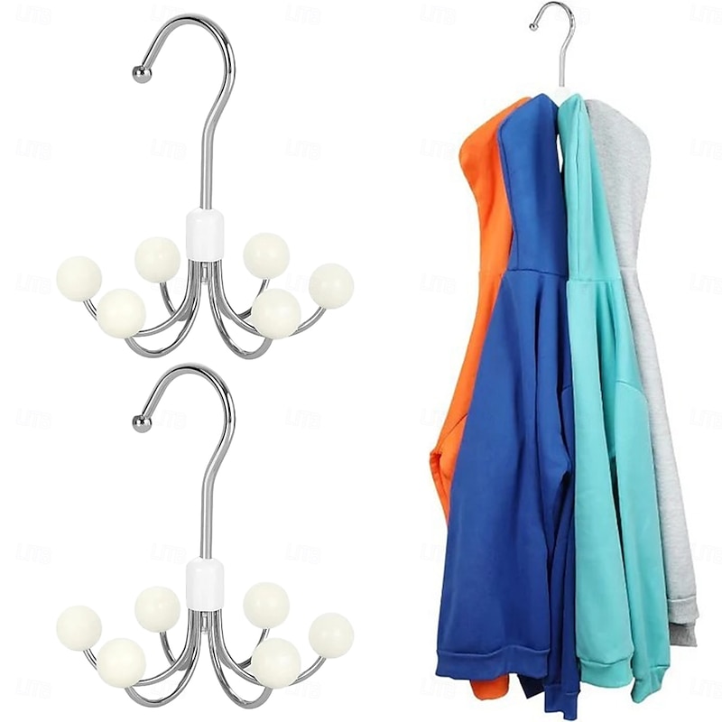 2/4 Pcs Purse Organizer 360 Swivel Hoodie – 6-Prong Rotating Closet Hooks, Multi-Functional Home and Dorm Storage Organizer for Clothes, Bags, and Daily Use