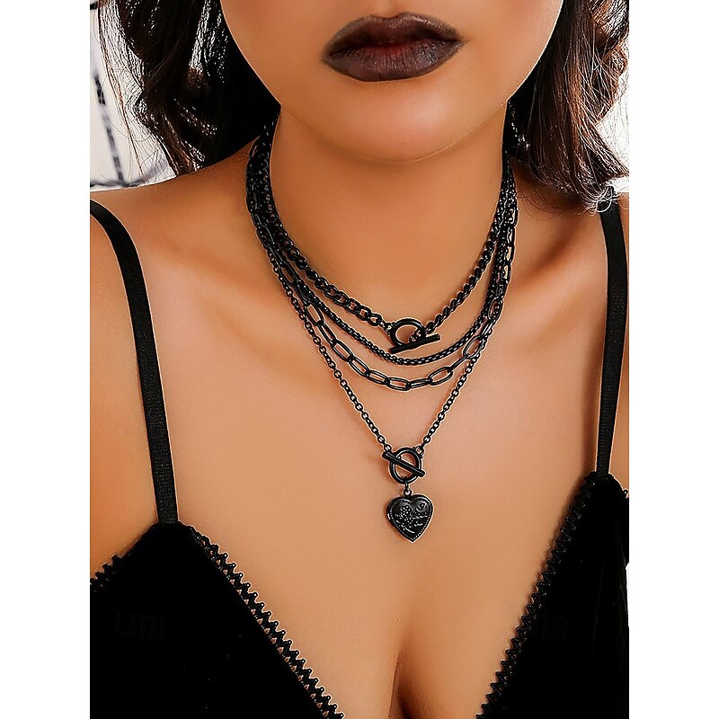 Women's Halloween Gothic Layered Chain Necklace – Black Star Pendant Punk Choker Jewelry for Costume Party and Cosplay2