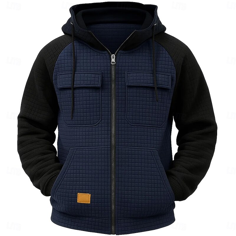 Men's Hoodie Full Zip Hoodie Waffle Hoodies Tactical Hoodie Army Green Navy Blue Khaki Light Grey Hooded Plain Zipper Color Block Sports & Outdoor Casual Daily Streetwear Cool Sportswear Fall Spring4